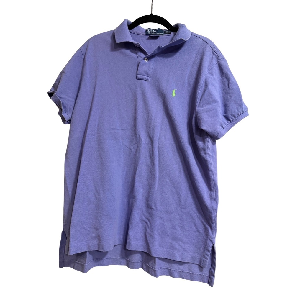 Polo Ralph Lauren Mens Purple Short Sleeve Pique Polo Shirt Lime Green Pony L